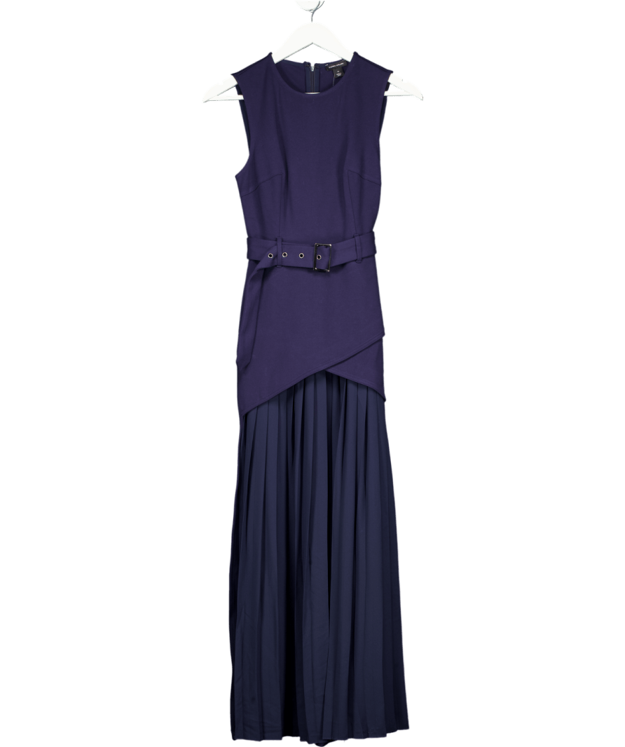 Karen Millen Blue Ponte And Georgette Jersey Pleated Maxi Dress UK XS - Reliked