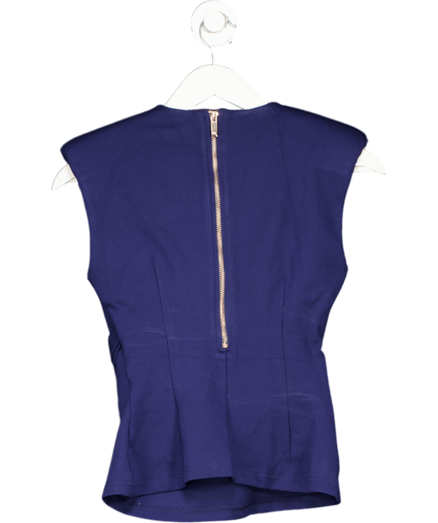 Karen Millen Blue Ponte Ruched Waist Detail Round Neck Top UK XS - Reliked