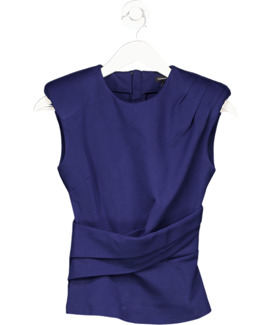 Karen Millen Blue Ponte Ruched Waist Detail Round Neck Top UK XS - Reliked