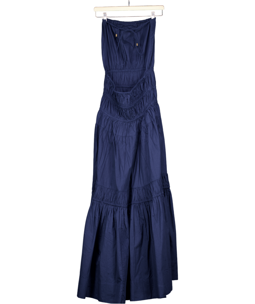 Karen Millen Blue Shirred Cotton Tiered Halter Neck Maxi Dress UK 10 - Reliked