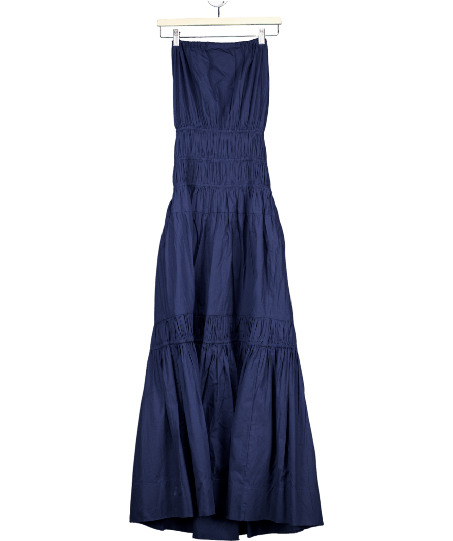 Karen Millen Blue Shirred Cotton Tiered Halter Neck Maxi Dress UK 10 - Reliked