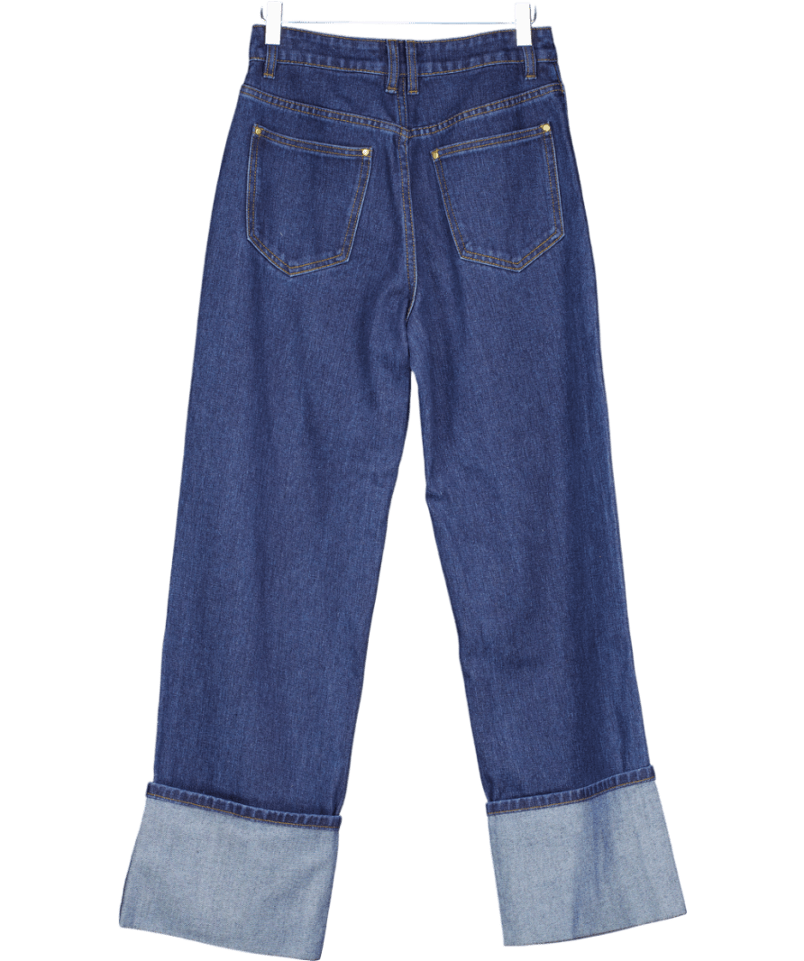 Karen Millen Blue Straight Leg Turn Up Hem Jeans UK 8 - Reliked
