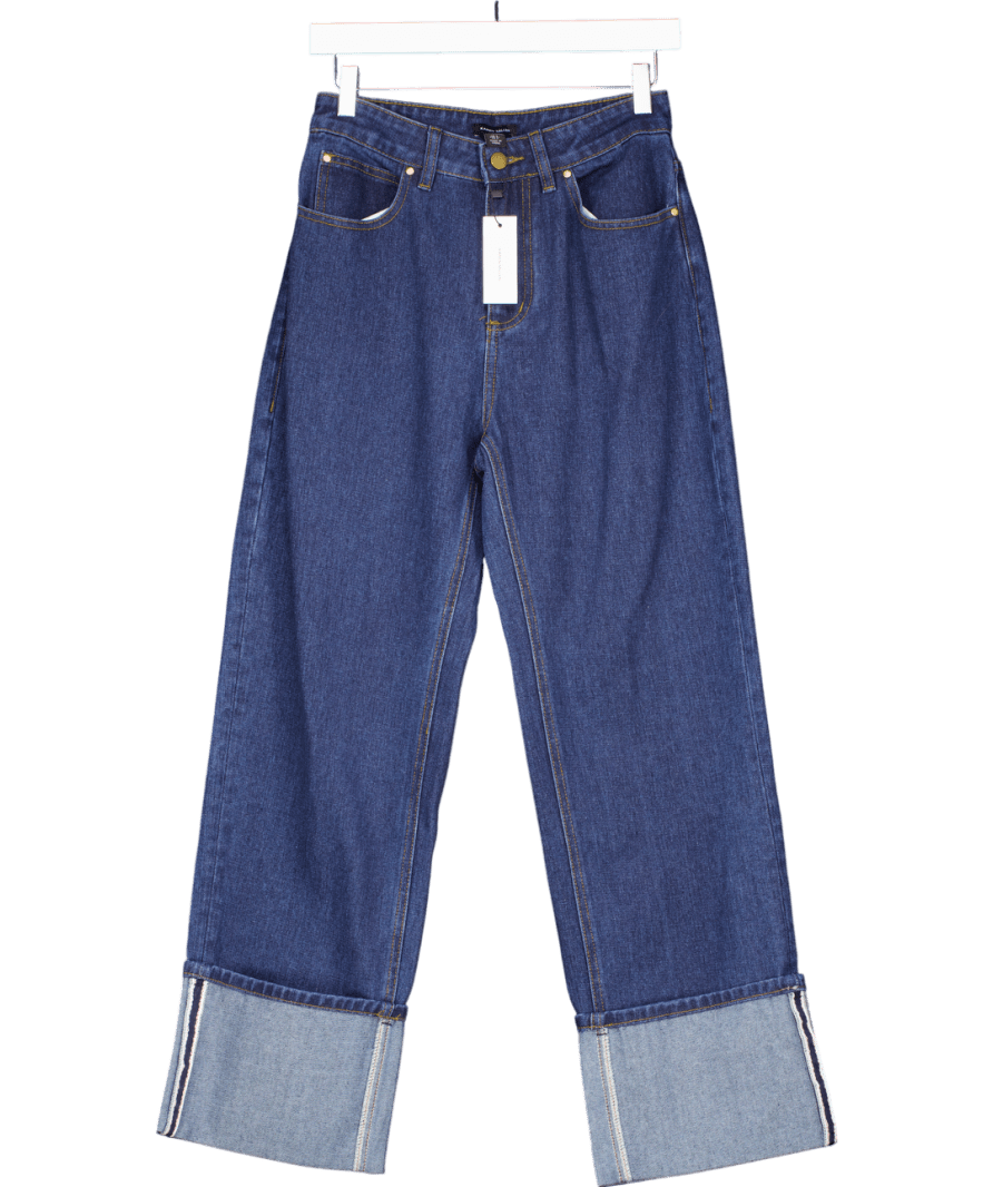 Karen Millen Blue Straight Leg Turn Up Hem Jeans UK 8 - Reliked