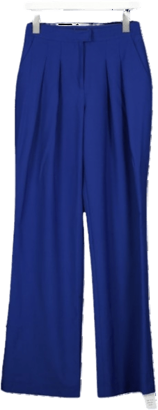 Karen Millen Blue Stretch Wool Blend Pleated Wide Leg Trousers UK 6 - Reliked