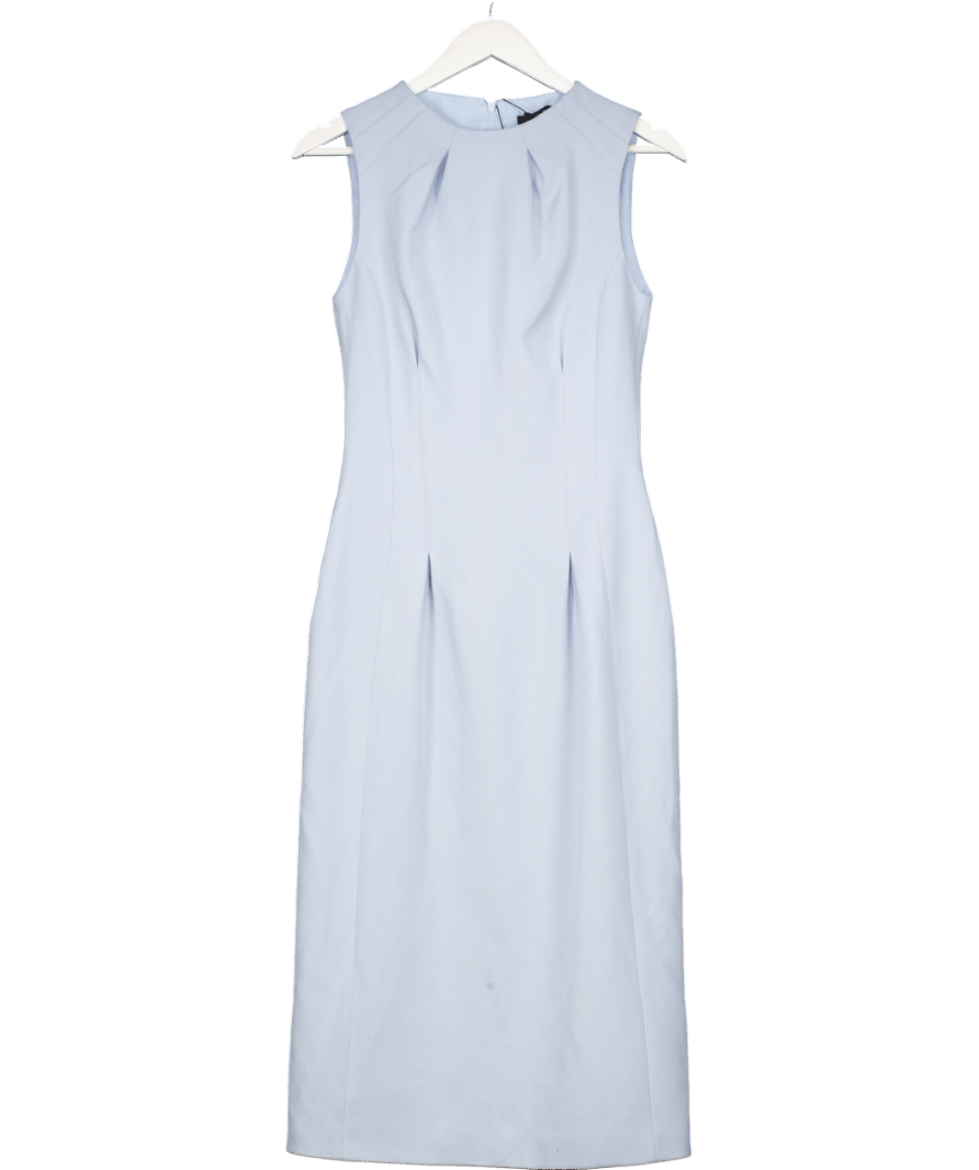 Karen Millen Blue Structured Crepe Sleeveless Tailored Pencil Midi Dress UK 6 - Reliked