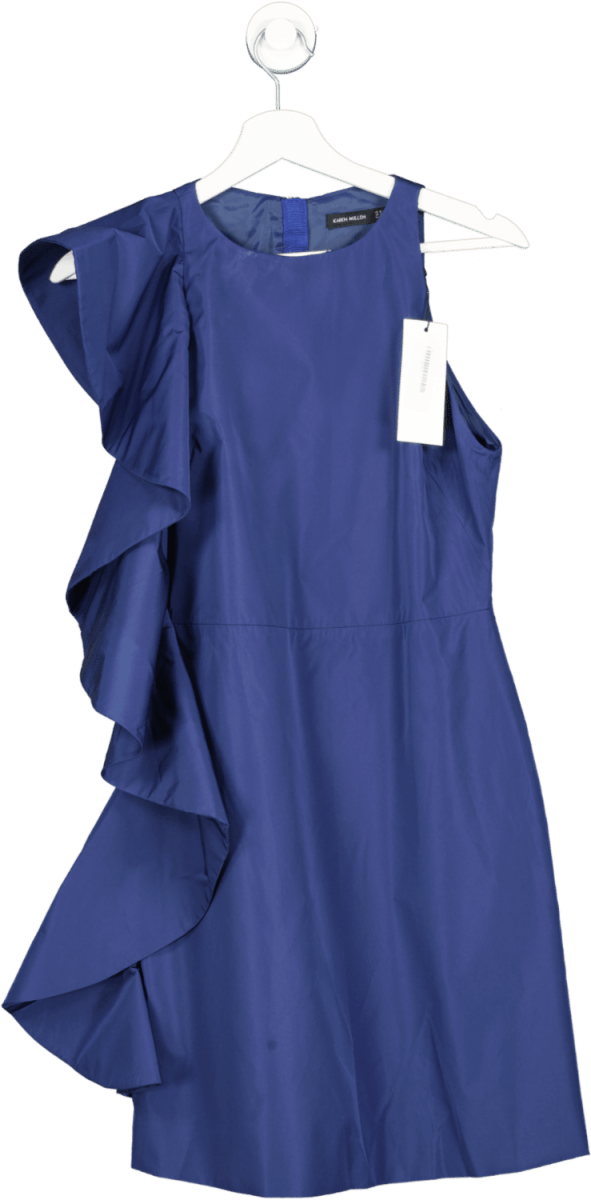 Karen Millen Blue Taffeta Ruffle Detail Mini Dress BNWT UK 10 - Reliked