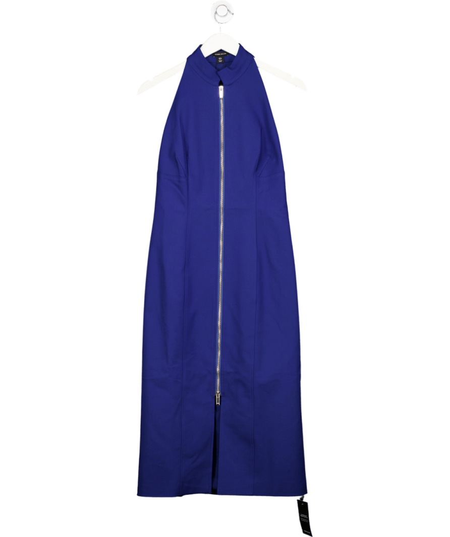 Karen Millen Blue Techno Cotton Halter Neck Zip Detail Woven Midi Dress UK 10 - Reliked