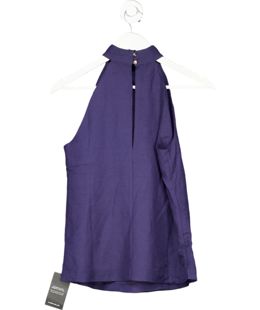 Karen Millen Blue Viscose Linen Halter Neck Top UK 6 - Reliked