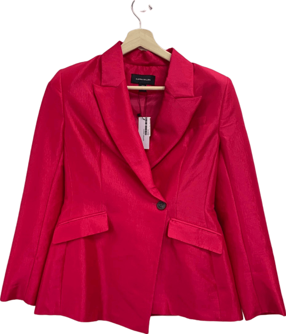 Karen Millen Bright Pink Fluid Tailored Metallic Asymmetric Wrap Blazer UK 10 - Reliked