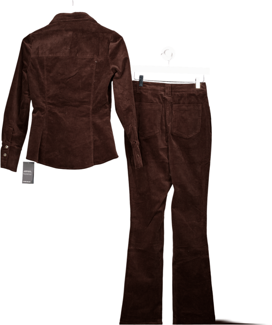 Karen Millen Brown 2 - piece Stretch Cord Tailored Shirt And Kickflare Jean Set UK 6 - Reliked