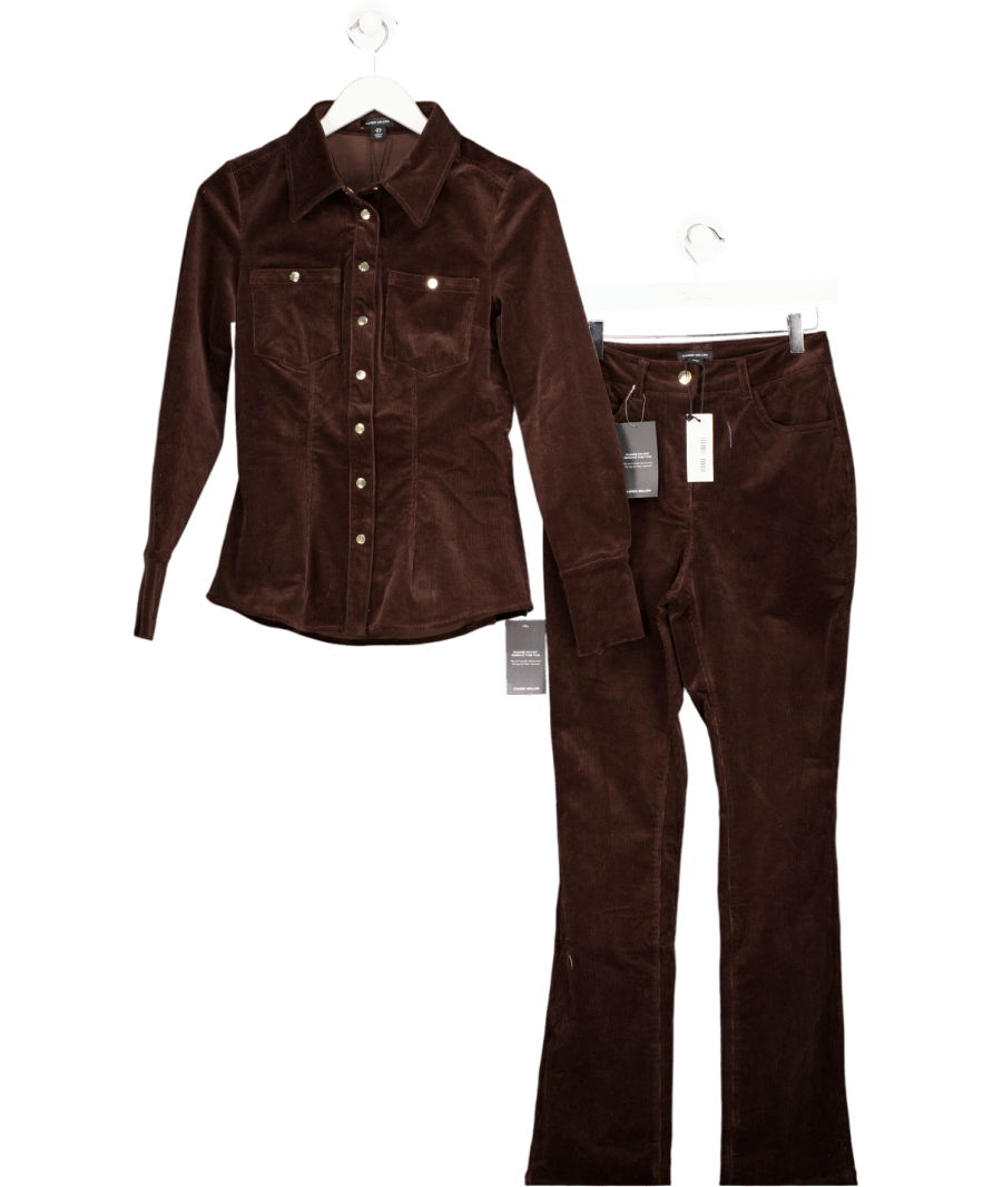 Karen Millen Brown 2 - piece Stretch Cord Tailored Shirt And Kickflare Jean Set UK 6 - Reliked