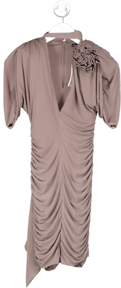 Karen Millen Brown Drape Jersey Rosette Mini Dress UK XS - Reliked