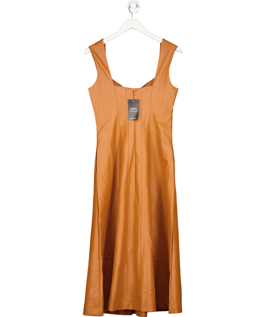 Karen Millen Brown Faux Leather Button Detail Sleeveless Midi Dress UK 10 - Reliked