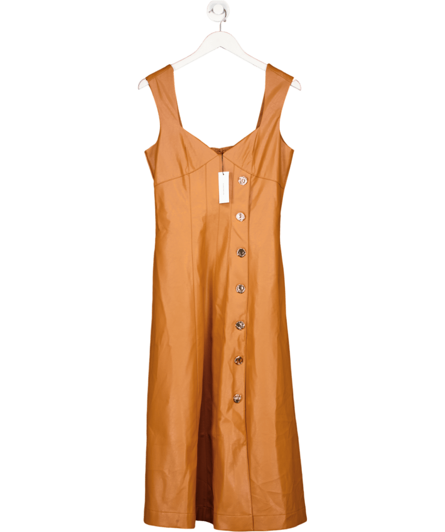 Karen Millen Brown Faux Leather Button Detail Sleeveless Midi Dress UK 10 - Reliked