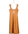 Karen Millen Brown Faux Leather Button Detail Sleeveless Midi Dress UK 10 - Reliked