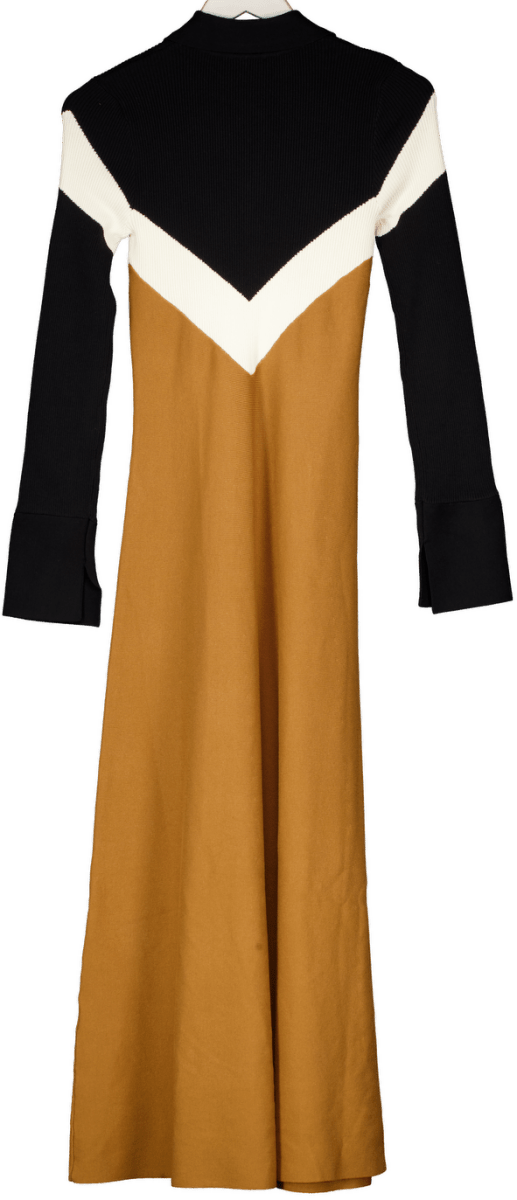 Karen Millen Brown Viscose Blend Rib Knit Polo Top Midaxi Dress UK S - Reliked