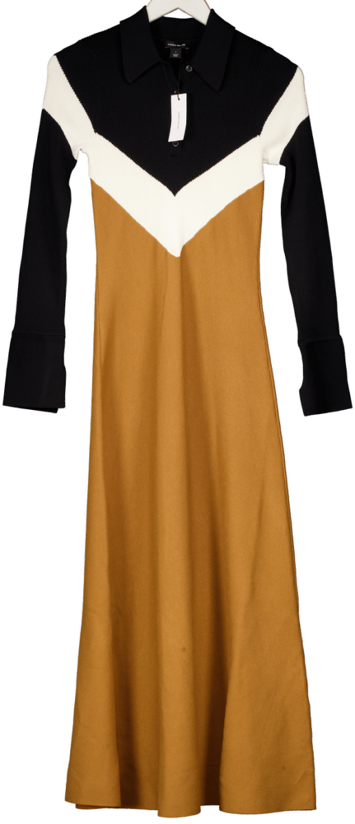 Karen Millen Brown Viscose Blend Rib Knit Polo Top Midaxi Dress UK S - Reliked