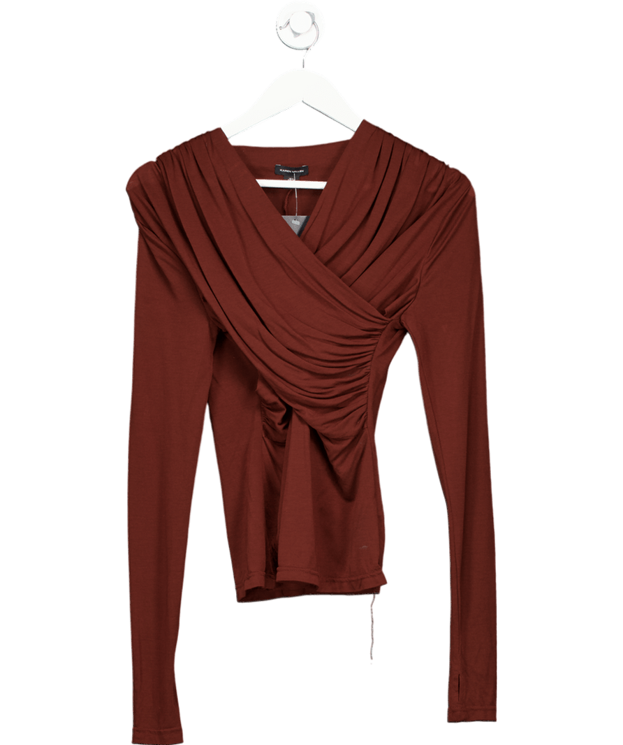 Karen Millen Brown Wrap Front Jersey Top UK 6 - Reliked