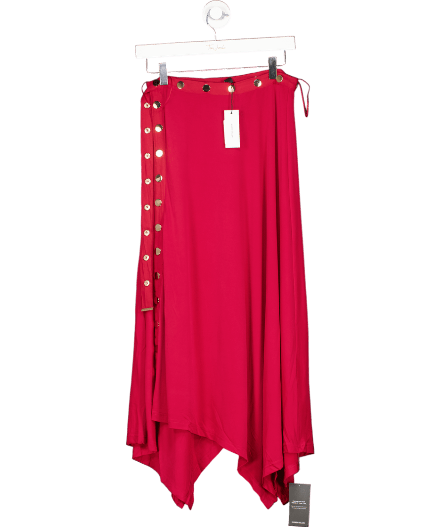Karen Millen Burgundy Red Drapey Crepe Hanky Hem Eyelet Detail Maxi Skirt UK S - Reliked