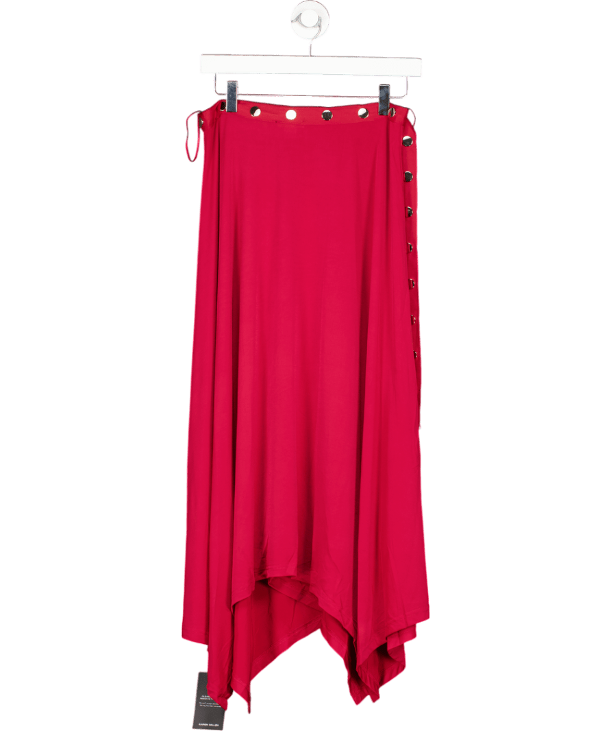 Karen Millen Burgundy Red Drapey Crepe Hanky Hem Eyelet Detail Maxi Skirt UK S - Reliked