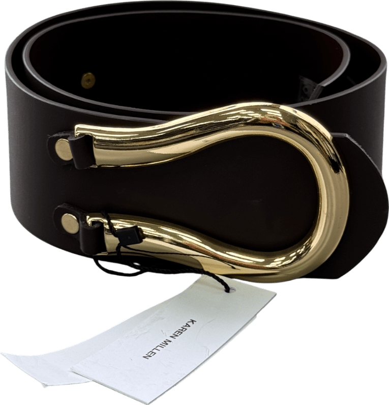Karen Millen Chocolate Brown Leather Hardware Detail Waist Belt UK S/M - Reliked