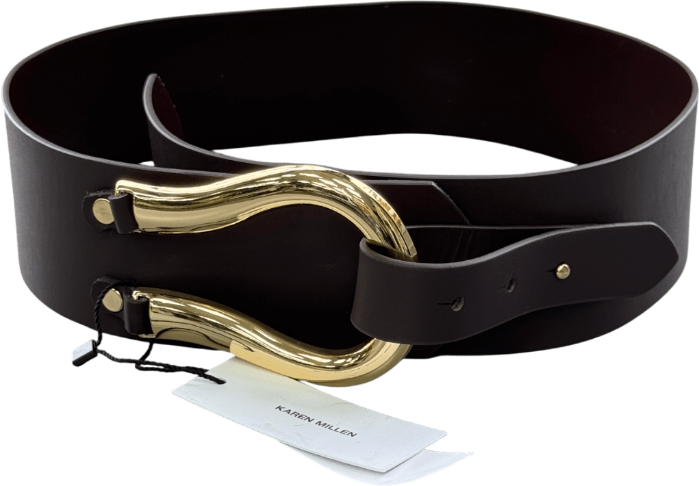 Karen Millen Chocolate Brown Leather Hardware Detail Waist Belt UK S/M - Reliked