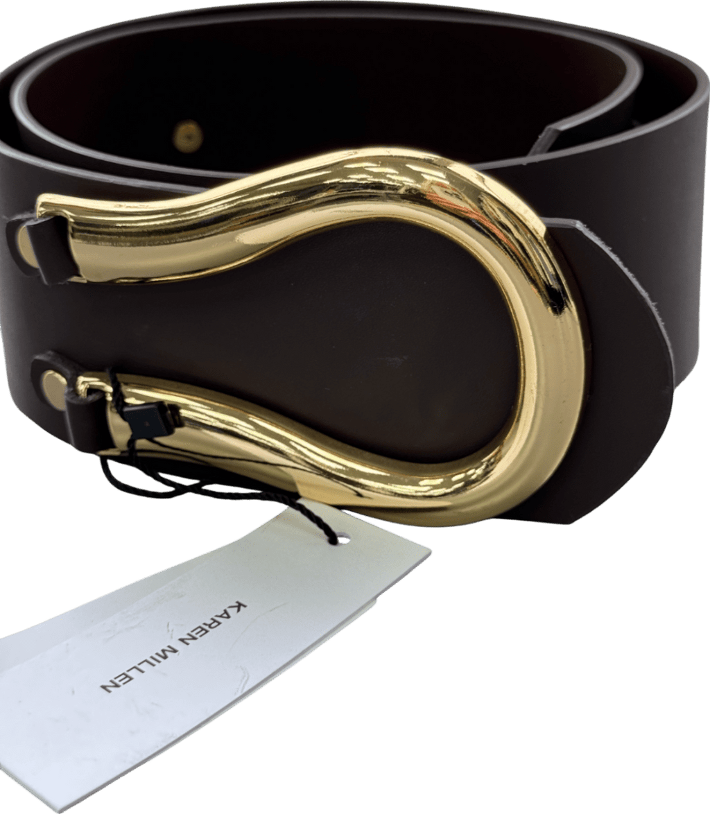 Karen Millen Chocolate Brown Leather Hardware Detail Waist Belt UK S/M - Reliked