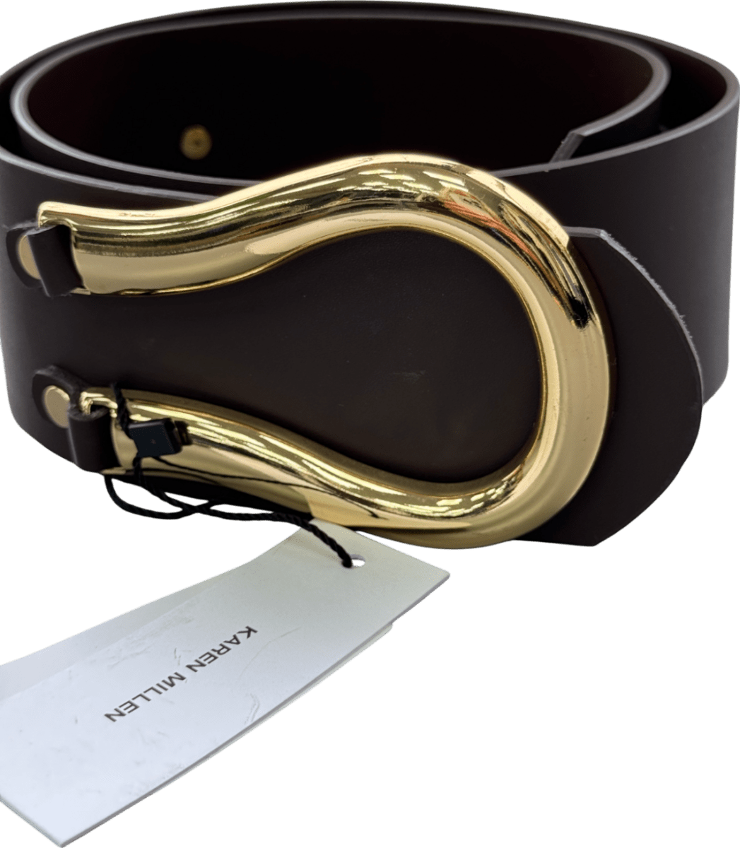 Karen Millen Chocolate Brown Leather Hardware Detail Waist Belt UK S/M - Reliked