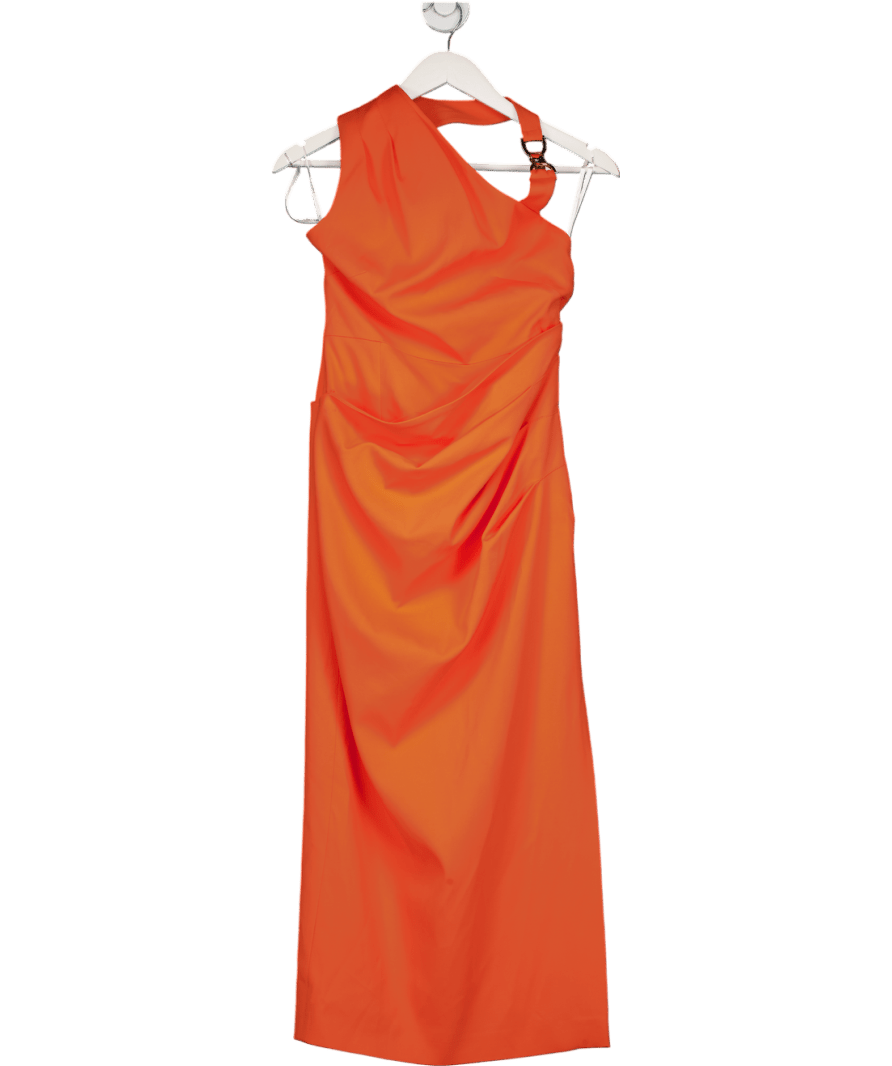 Karen Millen Coral Orange Polished Tailored Asymmetric Back Midi Dress UK 6 - Reliked