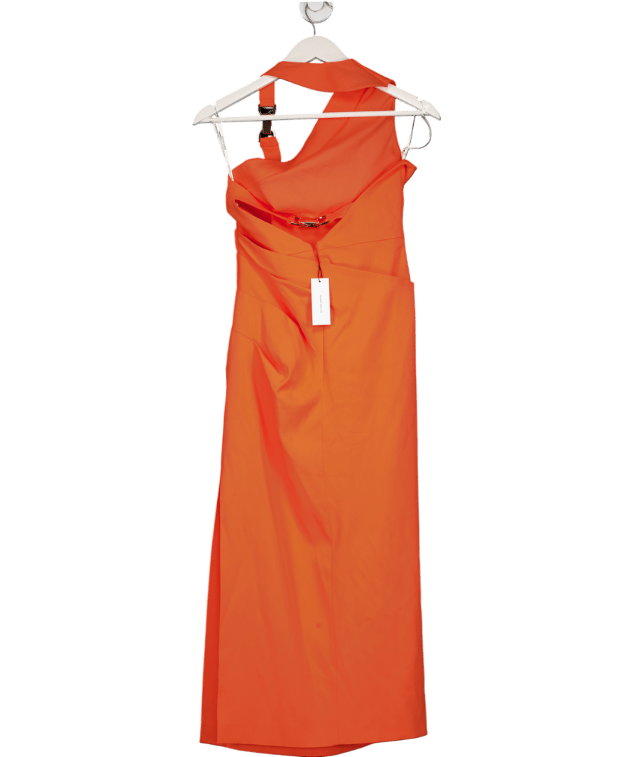 Karen Millen Coral Orange Polished Tailored Asymmetric Back Midi Dress UK 6 - Reliked