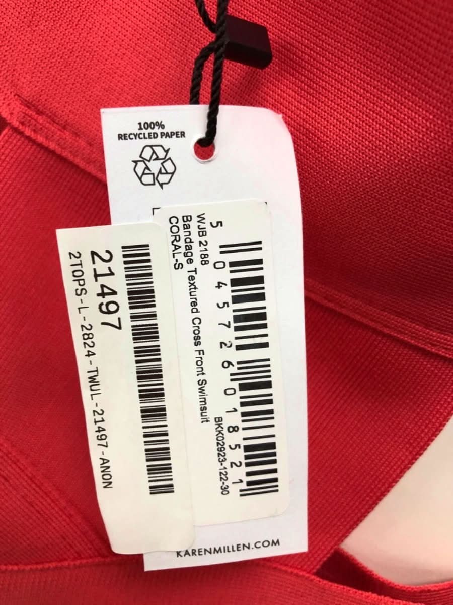 Karen Millen Coral Textured Cross Front Swimsuit S - Reliked