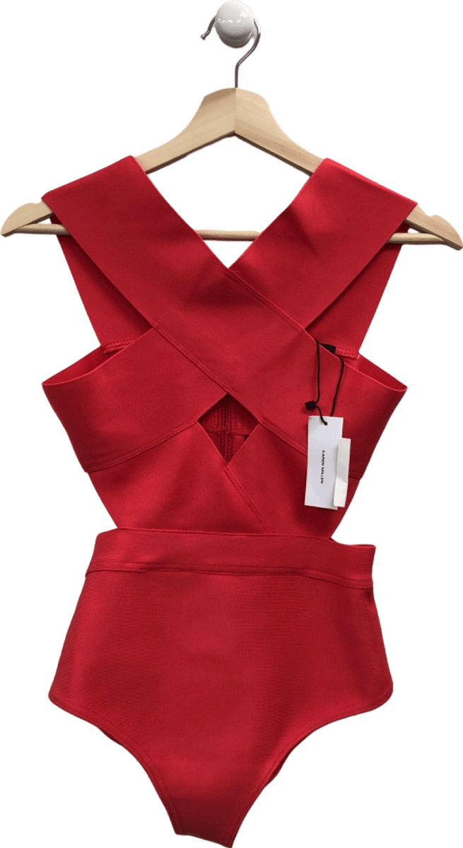 Karen Millen Coral Textured Cross Front Swimsuit S - Reliked