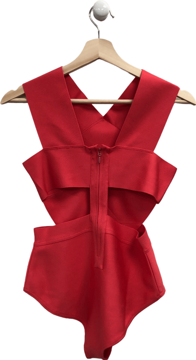 Karen Millen Coral Textured Cross Front Swimsuit S - Reliked