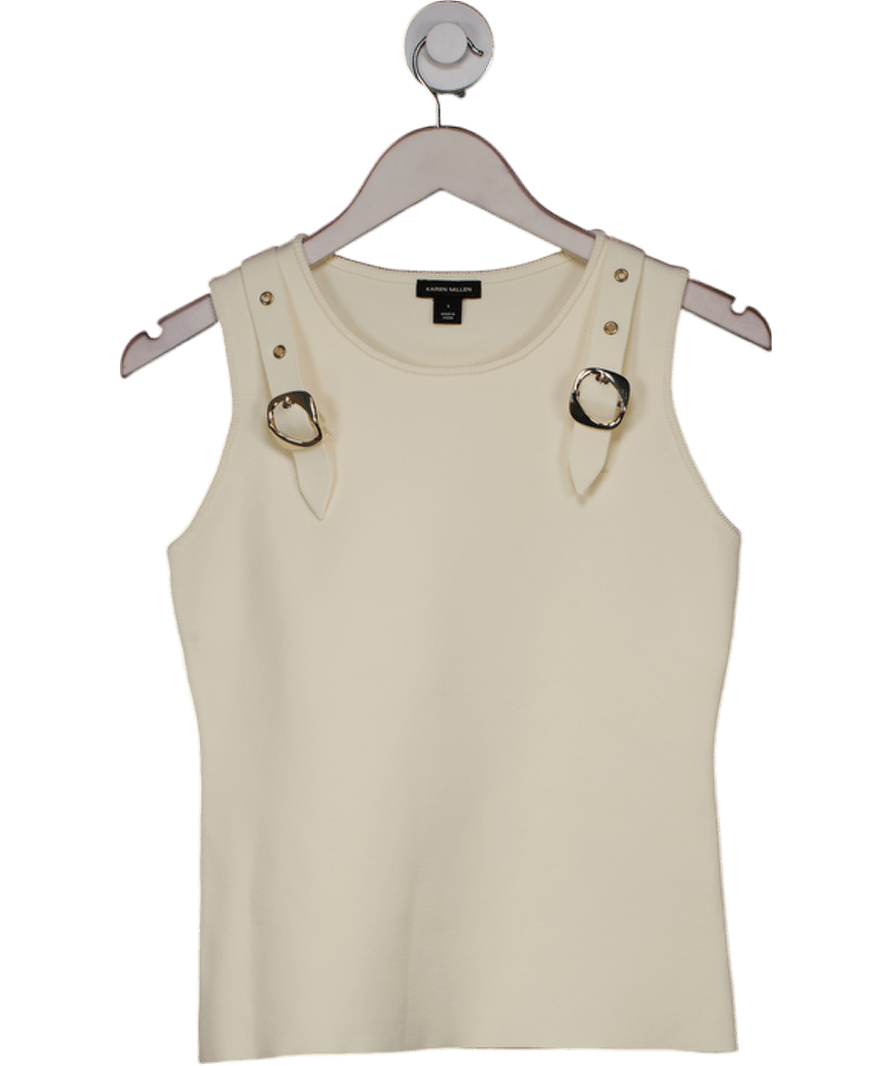 Karen Millen Cream Buckle Trim Knitted Top UK S - Reliked