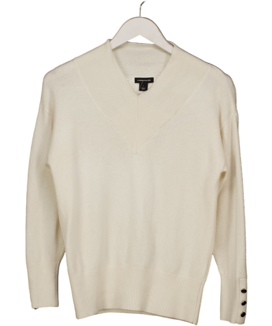 Karen Millen Cream Cashmere V - neck Sweater UK S - Reliked