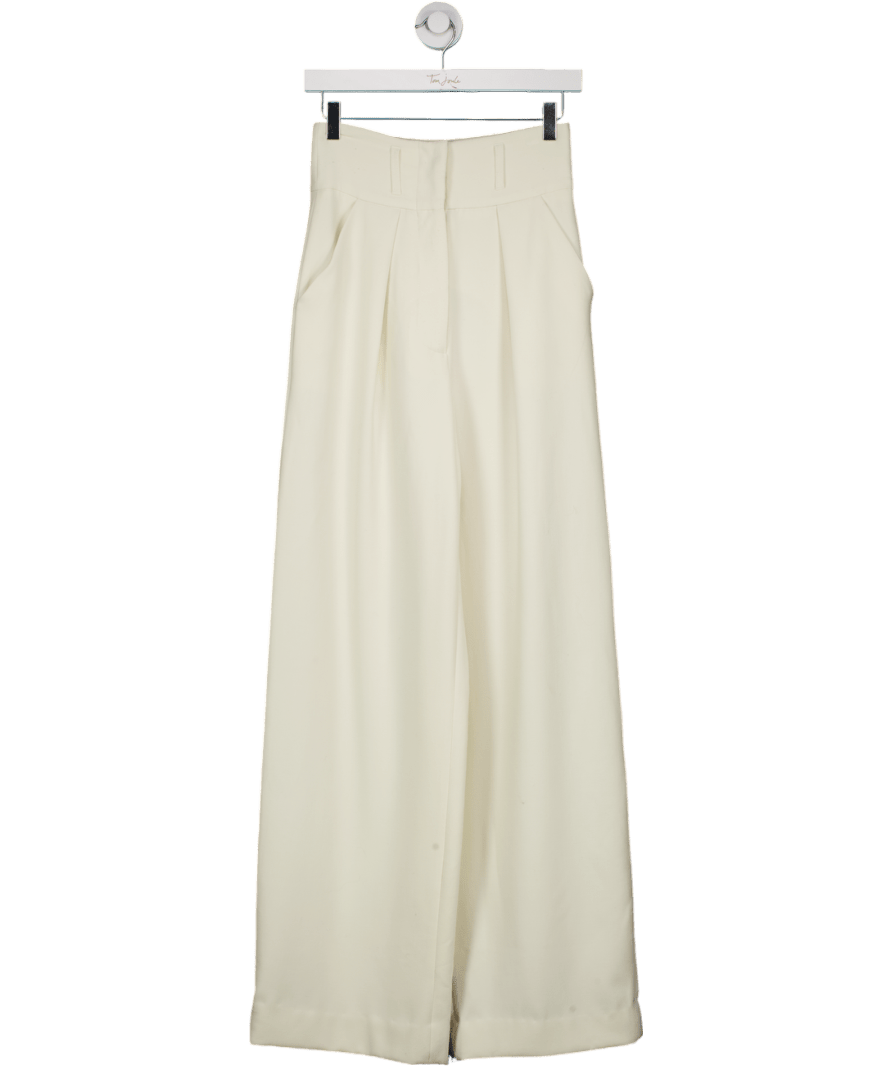 Karen Millen Cream Compact Stretch Essential Tailored High Waist Wide Leg Trouser UK 6 - Reliked