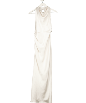 Karen Millen Cream Petite Premium Satin Halter Woven Maxi Dress UK 6