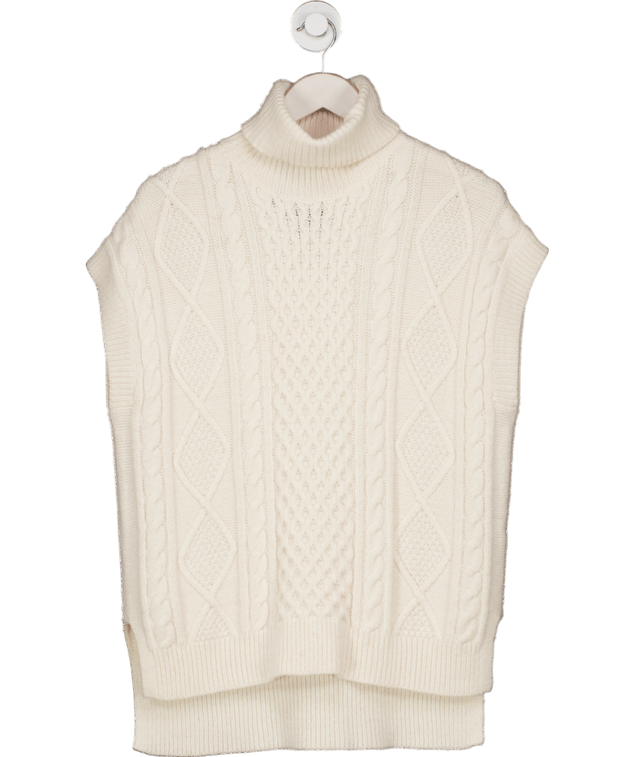 Karen Millen Cream Roll Neck Sleeveless Cableknit Top UK XS - Reliked