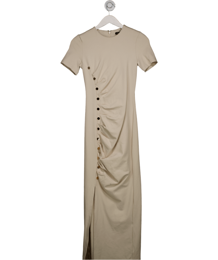 Karen Millen Cream Ruched Button Detail Pencil Midi Dress UK XS - Reliked