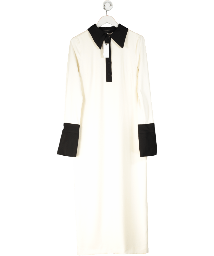 Karen Millen Cream Tailored Crepe Contrast Collar Midaxi Dress UK 12 - Reliked