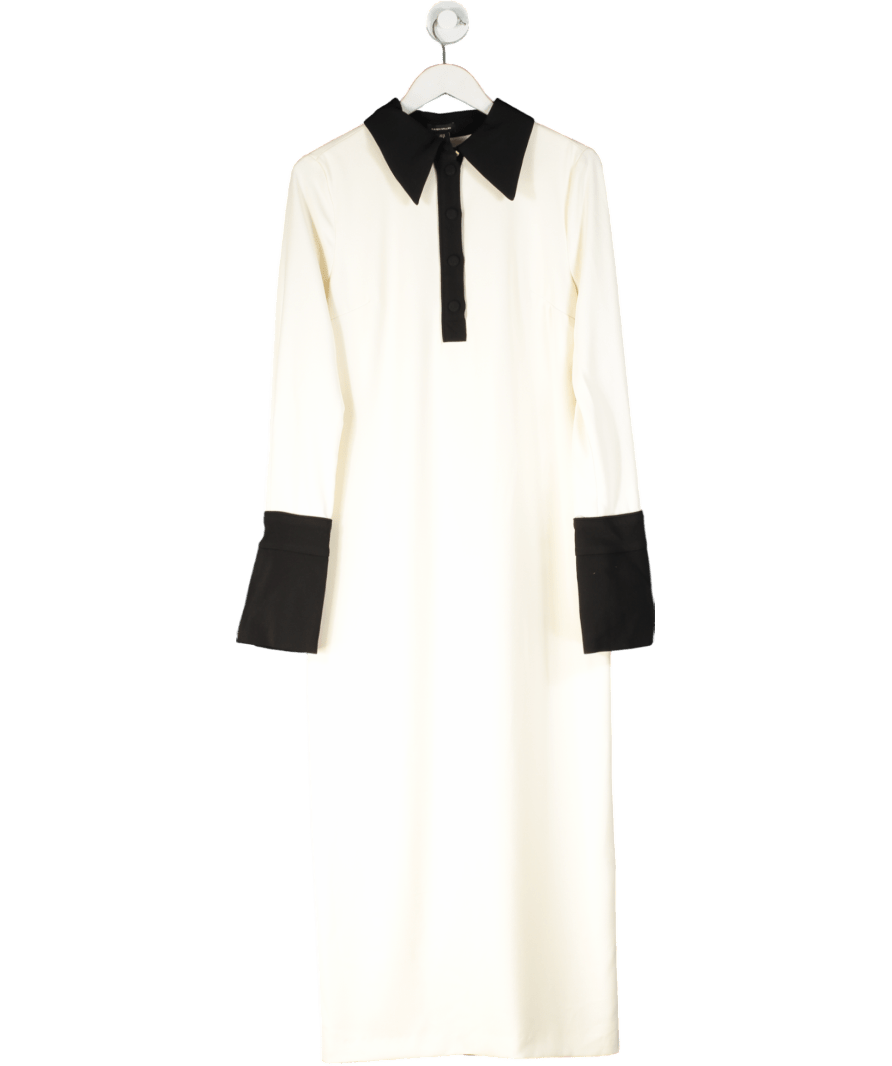 Karen Millen Cream Tailored Crepe Contrast Collar Midaxi Dress UK 12 - Reliked