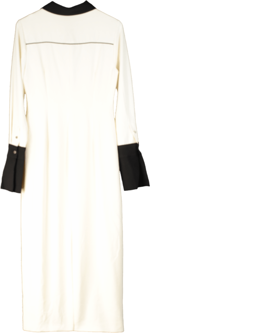 Karen Millen Cream Tailored Crepe Contrast Collar Midaxi Dress UK 12 - Reliked