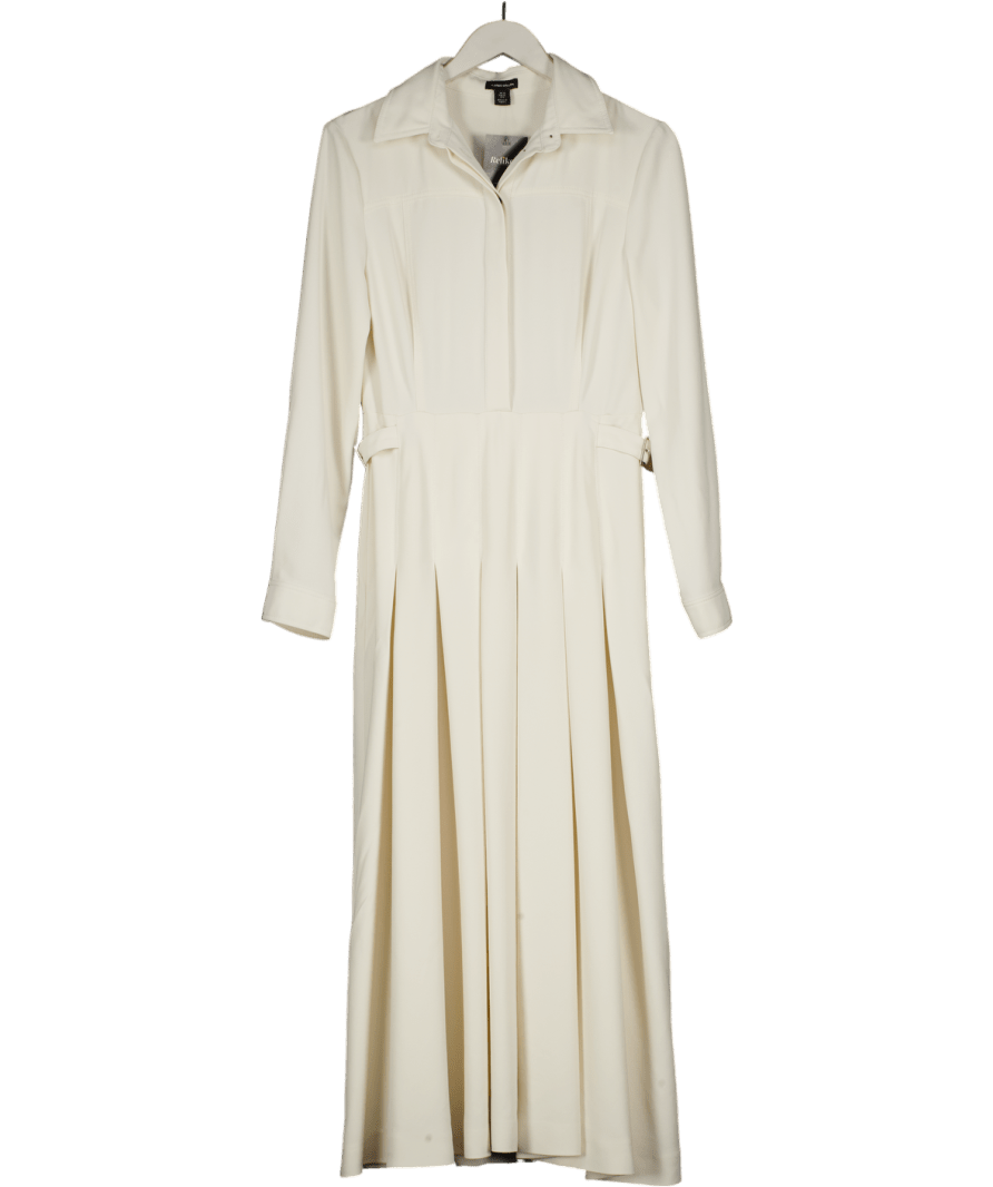 Karen Millen Cream Tailored Crepe Pleated Midi Shirt Dress UK 10 - Reliked
