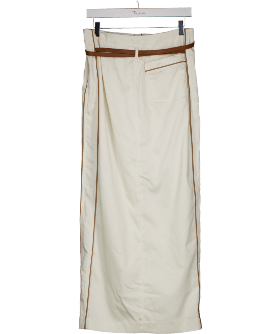 Karen Millen Cream Tailored Denim Belted Pocket Detail Maxi Skirt UK 6 - Reliked
