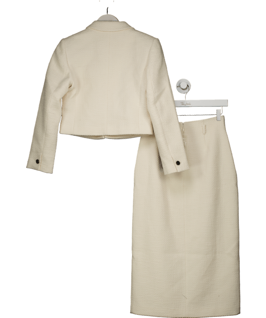 Karen Millen Cream Tweed Pocket Front Tailored Cropped Jacket And Pencil Skirt Set UK 6 - Reliked