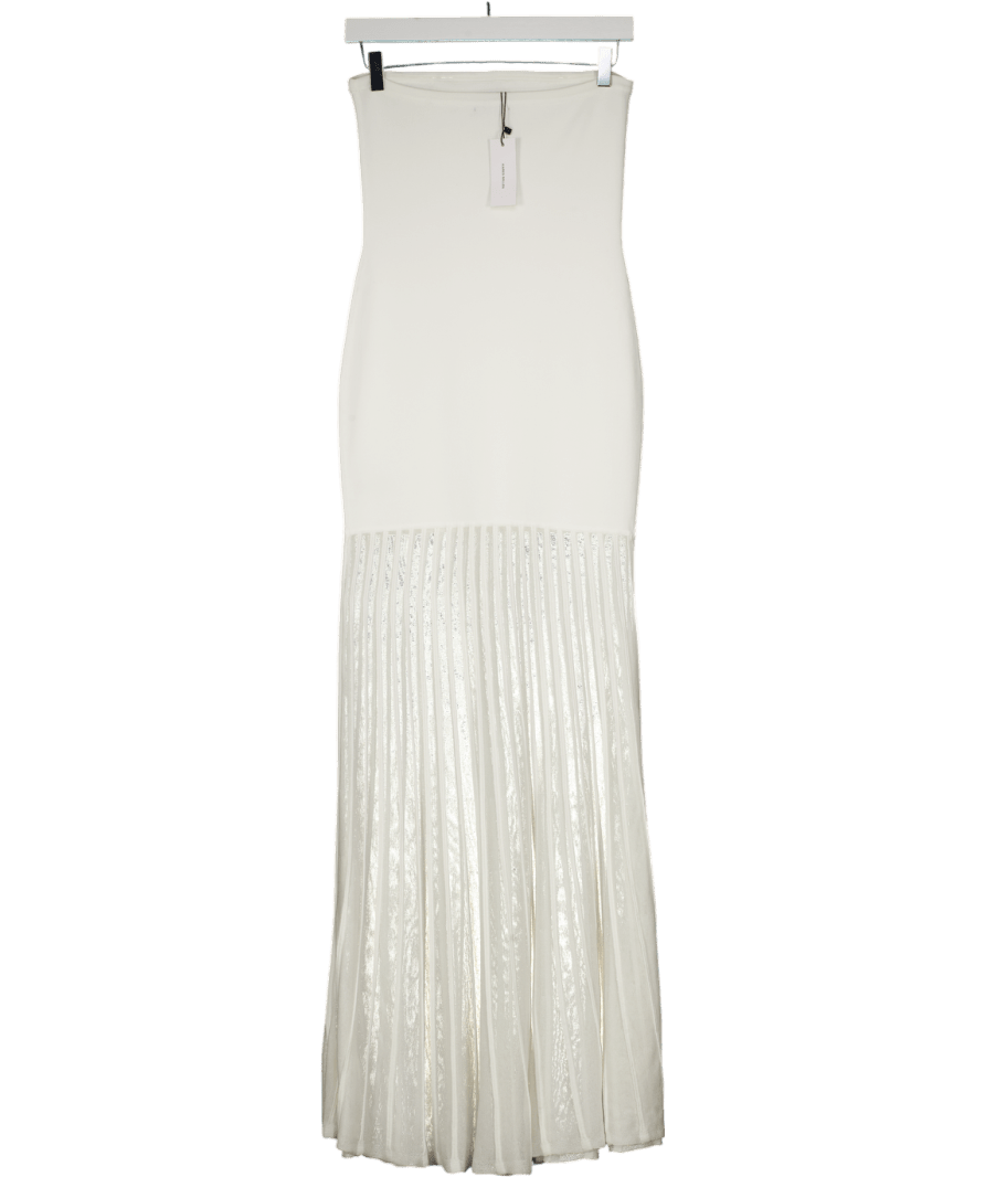 Karen Millen Cream Viscose Blend Sheer Knit Bandeau Pleated Skirt Maxi Dress UK S - Reliked