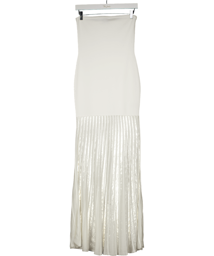 Karen Millen Cream Viscose Blend Sheer Knit Bandeau Pleated Skirt Maxi Dress UK S - Reliked