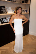 Karen Millen Cream Viscose Blend Sheer Knit Bandeau Pleated Skirt Maxi Dress UK S - Reliked
