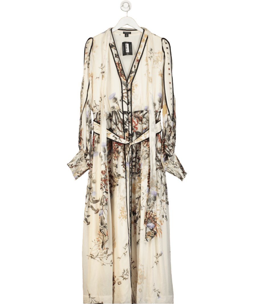 Karen Millen Cream Viscose Floral Border Woven Shirt Midi Dress UK 18 - Reliked