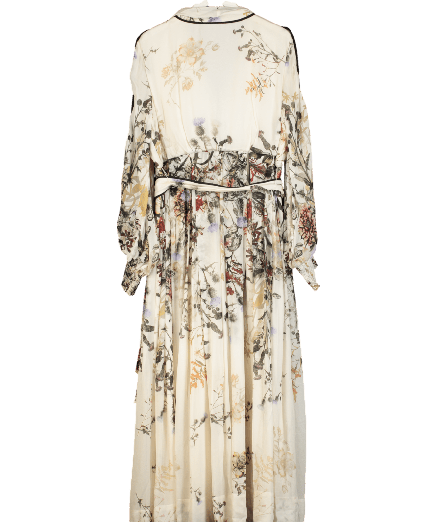 Karen Millen Cream Viscose Floral Border Woven Shirt Midi Dress UK 18 - Reliked